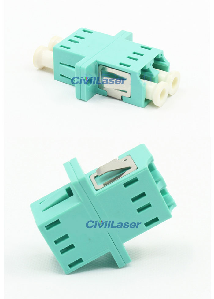 LC Multimode Double Core Cyan Plastic Fiber Optic Adapter